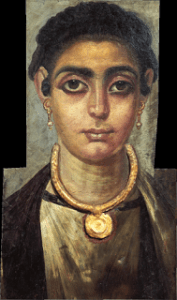 Donna dell'Antica Grecia con trucco degli occhi accentuato