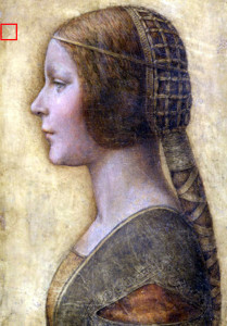 Giovane donna del XIV secolo con una tipica acconciatura dell'epoca