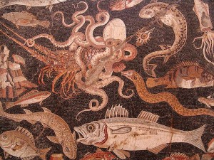 Tipi di pesce in un affresco dell'Antica Roma