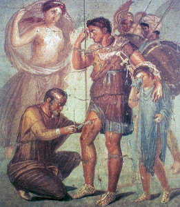 Antica Roma: un medico cura un soldato ferito (da Pompei)