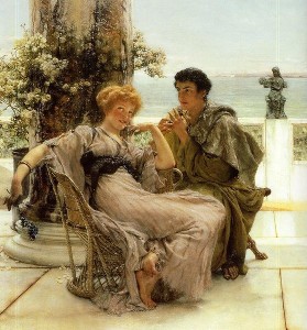 Una proposta di matrimonio nell'Antica Roma. Quasi sempre le spose erano bambine o poco più (Dipinto di Lawrence Alma-Tadema)