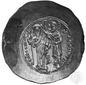 Moneta raffigurante l'incoronazione dell'imperatore bizantino Andronico I Comneno, da cui deriva l'espressione cornuto/cornuta