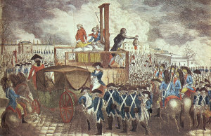 Esecuzione di Luigi XVI (21 Gennaio 1793). Il corpo del re fu oggetto di sciacallaggio da parte di alcuni cittadini presenti