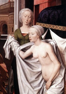 "Betsabea nel bagno" di Hans Memling (1485); la donna dipinta incarna l'ideale di bellezza femminile dell'epoca