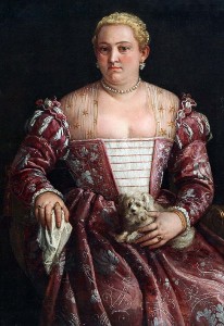 Ritratto di dama seduta con fazzoletto e cagnolino, di Francesco Montemezzano