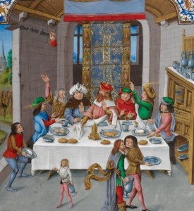 Banchetto medievale. I ricchi usavano piatti smaltati contenenti grandi quantità di piombo, pericoloso per la salute
